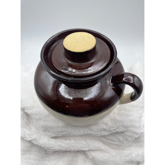 Vintage Roseville Ransbottom RRP McCoy Two Tone Stoneware Bean Pot Crock Lid & H - Picture 2 of 16